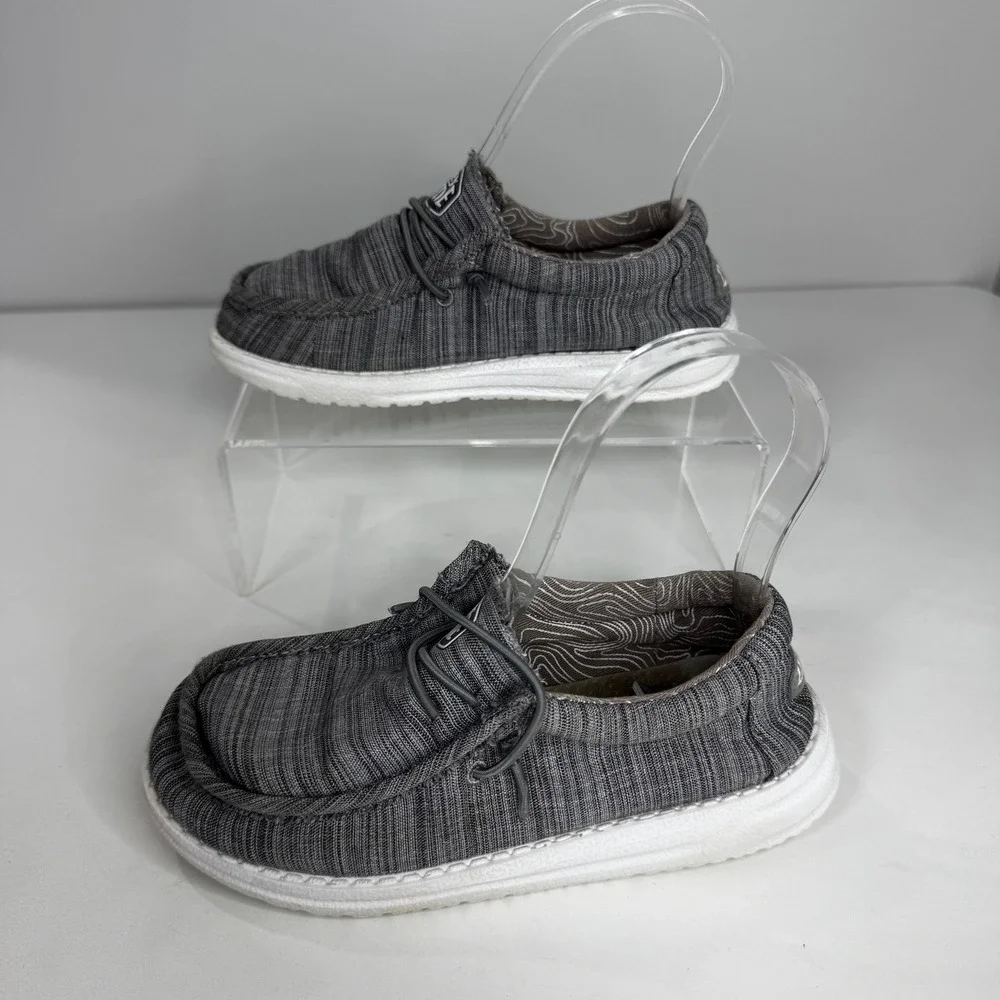Hey Dude Wally Little Boys 12 Gray Marl Knit Slip On Loafers Shoes Comfy